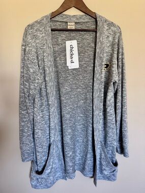 Chicka-d Purdue Gray Open-Front Knit Cardigan with Pockets